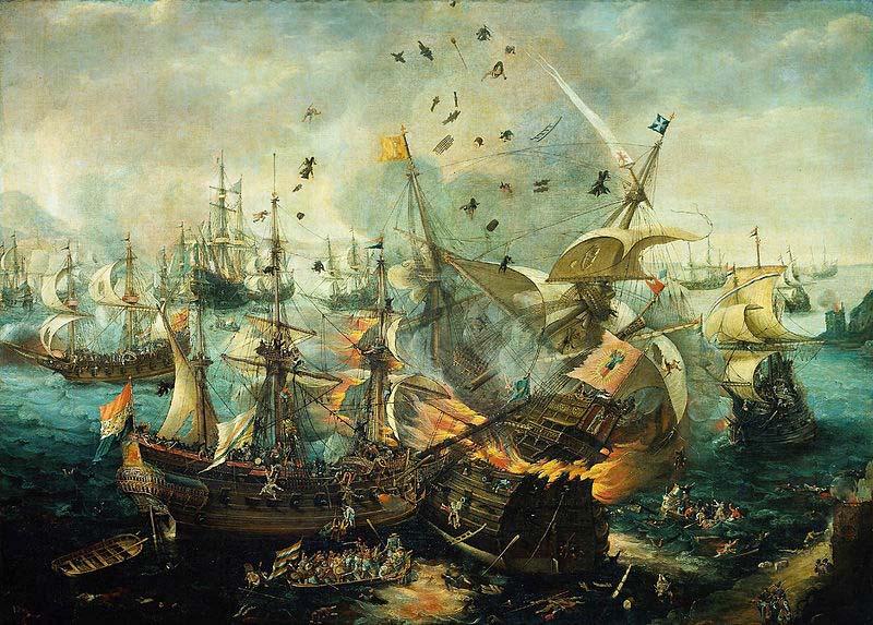 Cornelis Claesz. van Wieringen The explosion of the Spanish flagship during the Battle of Gibraltar, 25 April 1607 oil painting picture